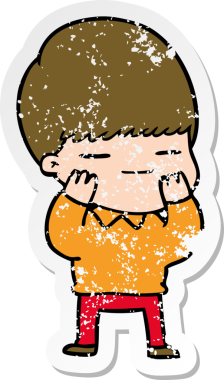 Bir insan tarafından çizilmiş kendini beğenmiş bir çizgi film karakterinin sıkıntılı çıkartması.