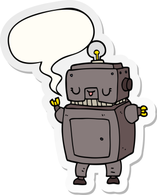 Bir insan tarafından çizilmiş konuşma balonu çıkartmalı çizgi film robotu.