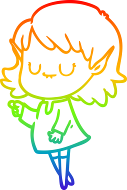 Gökkuşağı gradyan çizgisi mutlu çizgi film kızı bir insan tarafından çizilmiş.