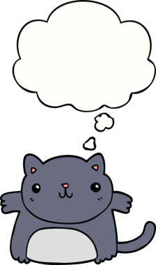 Bir insan tarafından çizilmiş düşünce kabarcığı olan çizgi film kedisi.
