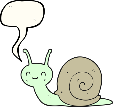 Bir insan tarafından çizilmiş serbest konuşma balonu karikatürü şirin salyangoz.