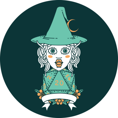 Bir insan tarafından çizilmiş doğal yirmilik zarlı elf büyüsü ikonu.