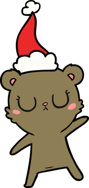 Bir insan tarafından çizilmiş Noel Baba şapkası takan bir ayının çizimi.