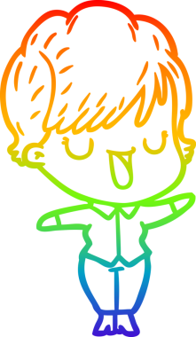 Gökkuşağı gradyan çizgi çizimi bir insan tarafından çizilmiş bir karikatür kadın