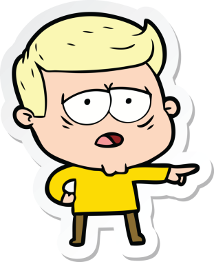 Bir insan tarafından çizilmiş yorgun bir çizgi film çıkartması.