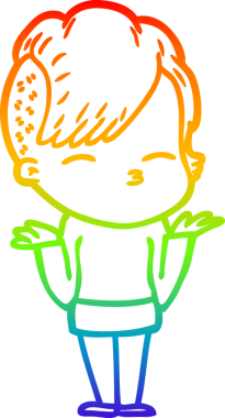 Bir insan tarafından çizilmiş omuzlarını silken çizgi film kızı çizimi.