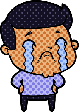 Bir insan tarafından çizilmiş ağlayan çizgi film adamı.