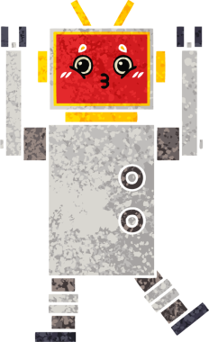 Bir insan tarafından çizilmiş bir robotun retro çizim tarzı karikatürü