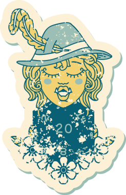 Retro Dövme Biçimi Yarı Ork Ozanı Bir insan tarafından çizilmiş 20 zar ile