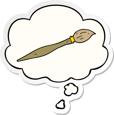 Düşünce baloncuklu karikatür fırçası insan tarafından çizilmiş bir çıkartma.