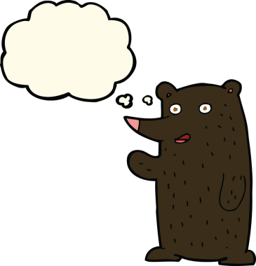 Bir insan tarafından çizilmiş düşünce balonlu siyah ayı sallayan çizgi film.