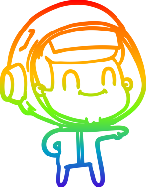 Gökkuşağı gradyan çizgisi çizimi mutlu bir astronot insan tarafından çizilmiş.