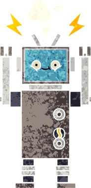 Bir insan tarafından çizilmiş bir robotun retro çizim tarzı karikatürü