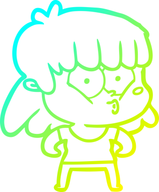 Bir insan tarafından çizilen ıslık çalan bir kızın soğuk gradyan çizgisi.