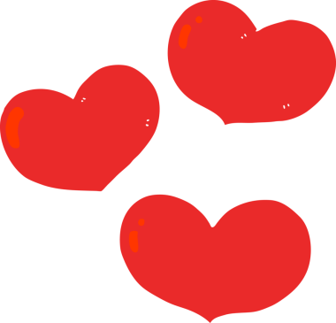 Bir insan tarafından çizilmiş düz renk çizgi film aşk kalpleri.