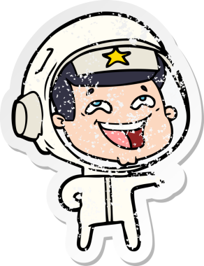 Bir insan tarafından çizilmiş gülen astronot çizgi filminin sıkıntılı çıkartması.