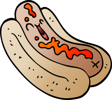 Bir insan tarafından çizilmiş ketçaplı sosisli sandviç.