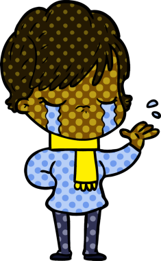 Bir insan tarafından çizilmiş ağlayan çizgi film kadını.