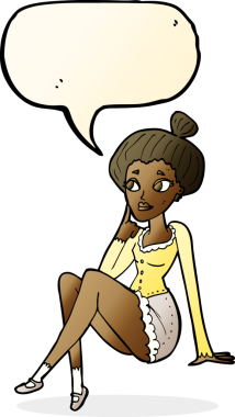 Bir insan tarafından çizilmiş konuşma balonuyla düşünen çekici bir kadın.