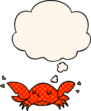 Bir insan tarafından çizilmiş, düşünce baloncuklu çizgi film yengeci.