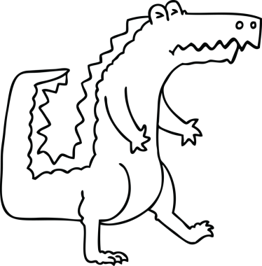 Bir insan tarafından çizilmiş garip çizgi film timsahı.