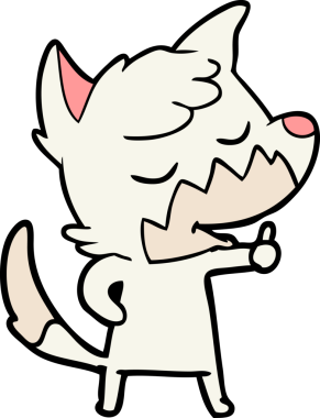 Dost canlısı çizgi film tilkisi bir insan tarafından çizilmiş baş parmak işareti veriyor.