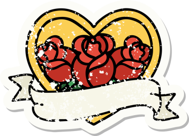 Geleneksel bir kalp stili ve insan tarafından çizilmiş çiçekli pankart dövmesi.