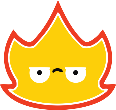 Bir insan tarafından çizilen ateşin düz renkli retro karikatürü