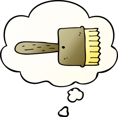 Düşünce baloncuklu karikatür fırçası bir insan tarafından çizilmiş düzgün eğimli stil.