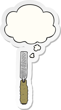 insan tarafından çizilmiş bir çıkartma olarak düşünce baloncuğu olan karikatür metal dosyası