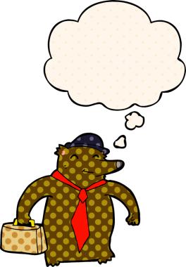 Çizgi roman tarzında bir insan tarafından çizilmiş düşünce baloncuğu olan çizgi film iş ayısı.