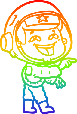 Gökkuşağı gradyan çizgi çizimi Bir insan tarafından çizilmiş gülen astronot