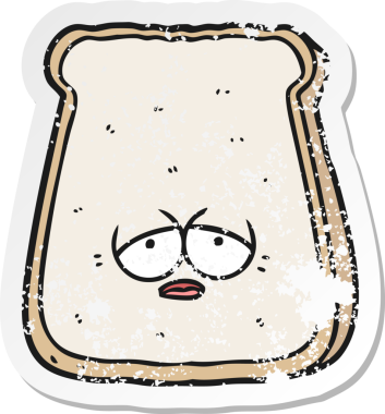 Bir çizgi filmin sıkıntılı çıkartması Bir insan tarafından çizilmiş eski bir ekmek dilimi