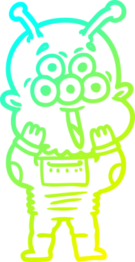 Bir insan tarafından çizilen mutlu çizgi film uzaylısının soğuk gradyan çizgisi