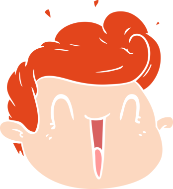 Düz renkli çizgi film erkek yüzü bir insan tarafından çizilmiş.