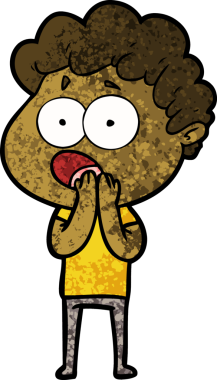 Bir insan tarafından çizilmiş bir karikatür adamı şaşkınlıkla nefes nefese kaldı.