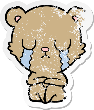 Bir insan tarafından çizilmiş ağlayan çizgi film ayısının sıkıntılı çıkartması.