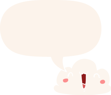 Konuşma baloncuğu olan sevimli çizgi film bulutu bir insan tarafından çizilmiş.