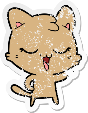 Bir insan tarafından çizilmiş mutlu çizgi film kedisinin sıkıntılı çıkartması.