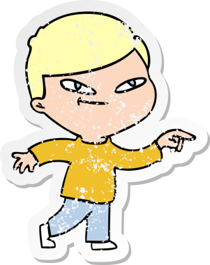 Bir insan tarafından çizilmiş karikatür işaretli adamın sıkıntılı çıkartması.