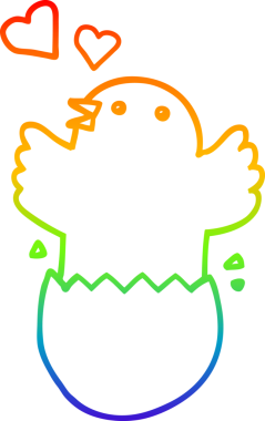 Gökkuşağı gradyan çizgisi. Bir insan tarafından çizilmiş, yumurtadan çıkan bir yavru çizgi film.