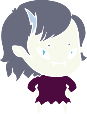 Bir insan tarafından çizilmiş düz renkli çizgi film arkadaş canlısı vampir kız.