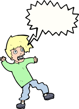 Bir insan tarafından çizilmiş, konuşma balonuyla dehşete düşmüş bir adam.