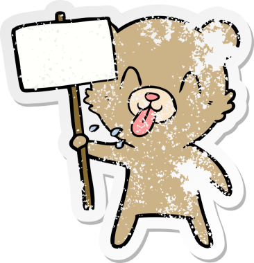 Bir insan tarafından çizilmiş protesto işareti olan kaba bir çizgi film ayısının sıkıntılı çıkartması.