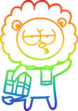 Gökkuşağı gradyan çizgi çizimi bir insan tarafından çizilmiş yorgun bir aslan