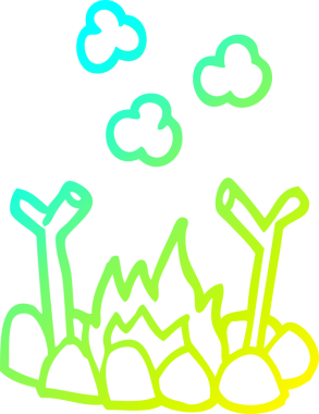 Bir insanın çizdiği karikatür kampı ateşinin soğuk eğik çizgisi.