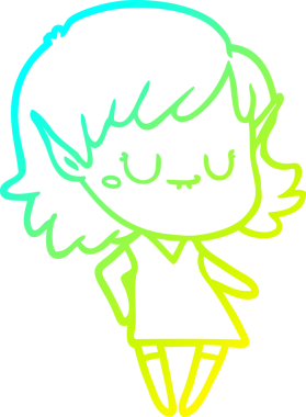 Bir insanın çizdiği elbiseyi giyen mutlu bir elf kızı çiziyor.