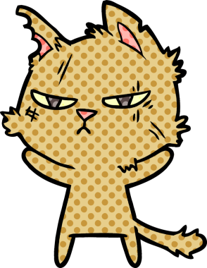 Bir insan tarafından çizilmiş sert çizgi film kedisi.