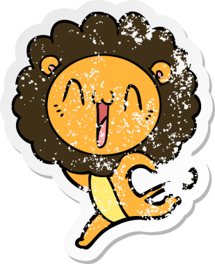 Bir insan tarafından çizilmiş mutlu çizgi film aslanının sıkıntılı çıkartması.