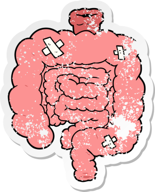 Çizgi filmin sıkıntılı çıkartması bir insan tarafından çizilmiş bağırsaklar.